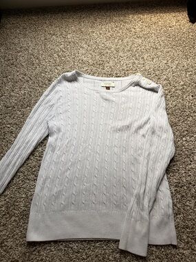 Sonoma Light Cream Cable-Knit Crewneck Sweater with Shoulder Buttons